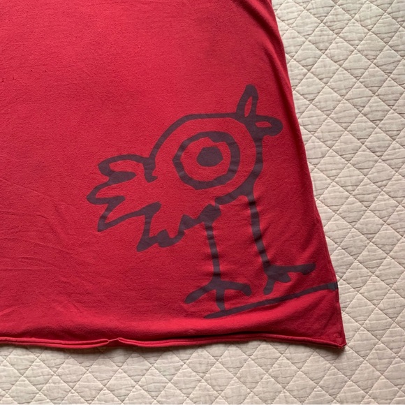 MESSAGE FACTORY - RED Tunic sleeveless  A-line dress with bird print - medium - Picture 5 of 12